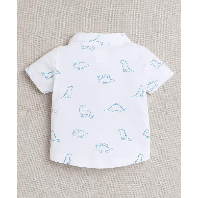 Bumzee Boys Cotton Shirt & Short Set With Bow Suspender With Cap White & Sky Blue - 6-12 Months
