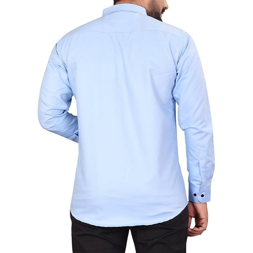 Cb-Colebrook Colebrook Men's Solid Relaxed Fit Cotton Casual Shirt With Spread Collar & Full Sleeves (X-Large, Light Blue)