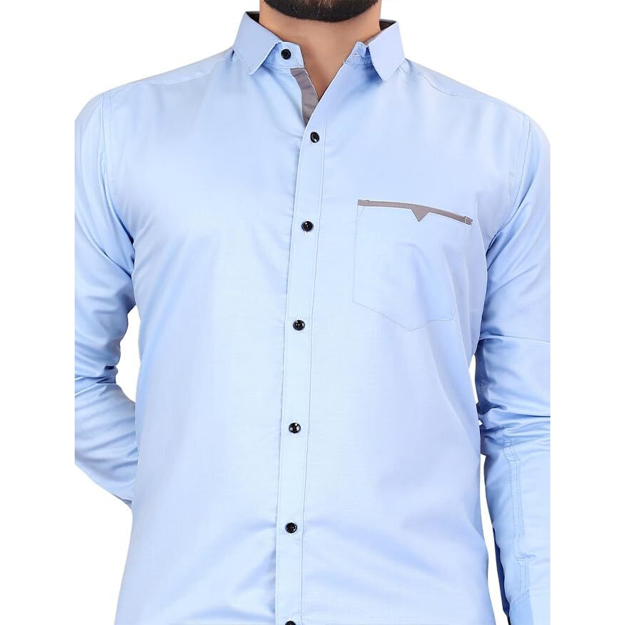 Cb-Colebrook Colebrook Men's Solid Relaxed Fit Cotton Casual Shirt With Spread Collar & Full Sleeves (X-Large, Light Blue)