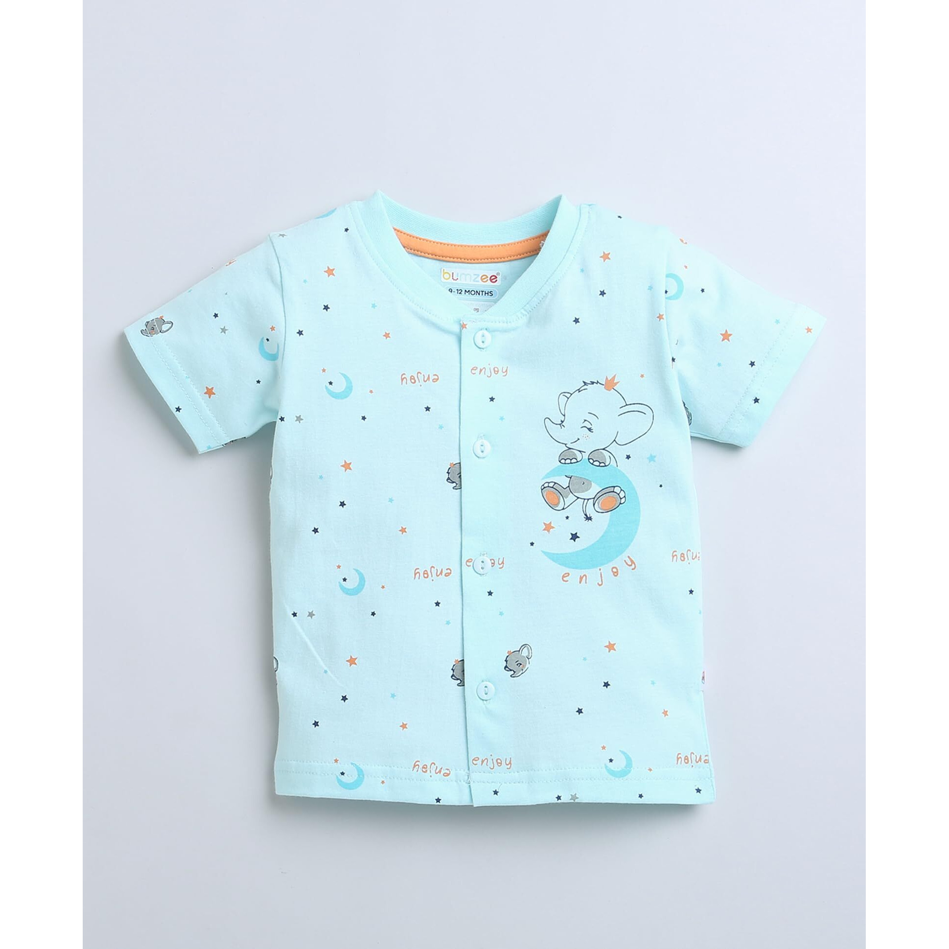 Bumzee Powder Blue Baby Boys Half Sleeves Jabla & Short Set Age - 6-9 Months (Peb9112D-Pbl)