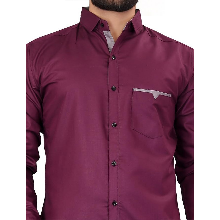 Cb-Colebrook Men Cotton Solid Relaxed Fit Casual Shirt (C-1030_Wine, 2Xl