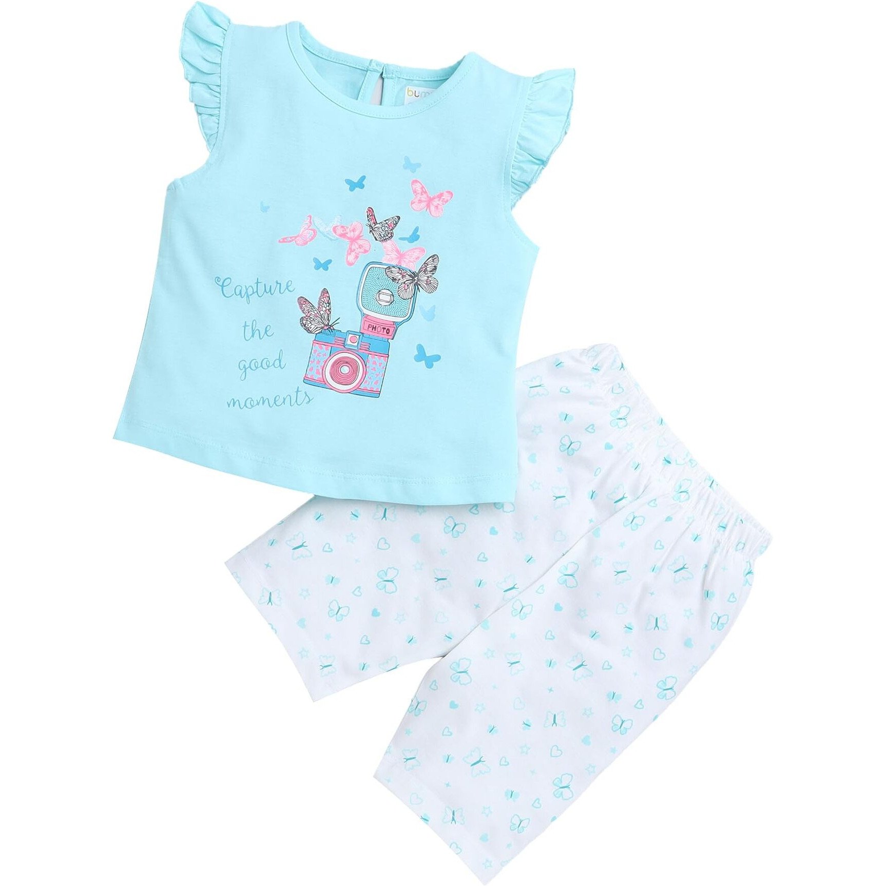 Bumzee Aqua Green & White Girls Sleeveless T-Shirt & Capri Set Age - 2-3 Years (Peb9141F-Agn.Wht)