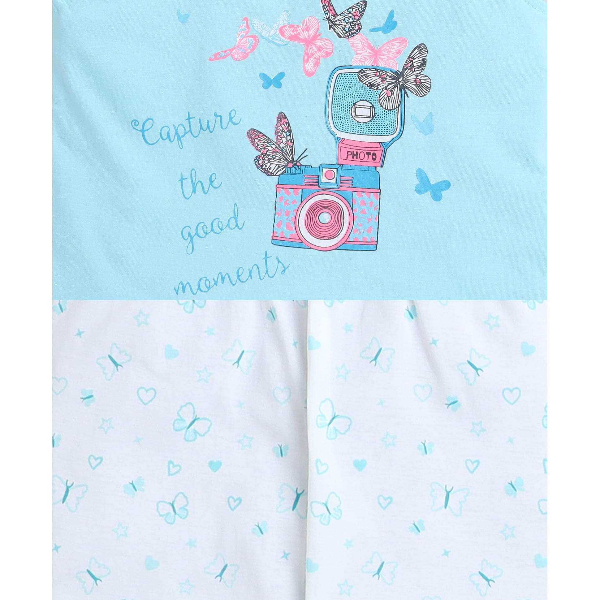 Bumzee Aqua Green & White Girls Sleeveless T-Shirt & Capri Set Age - 2-3 Years (Peb9141F-Agn.Wht)