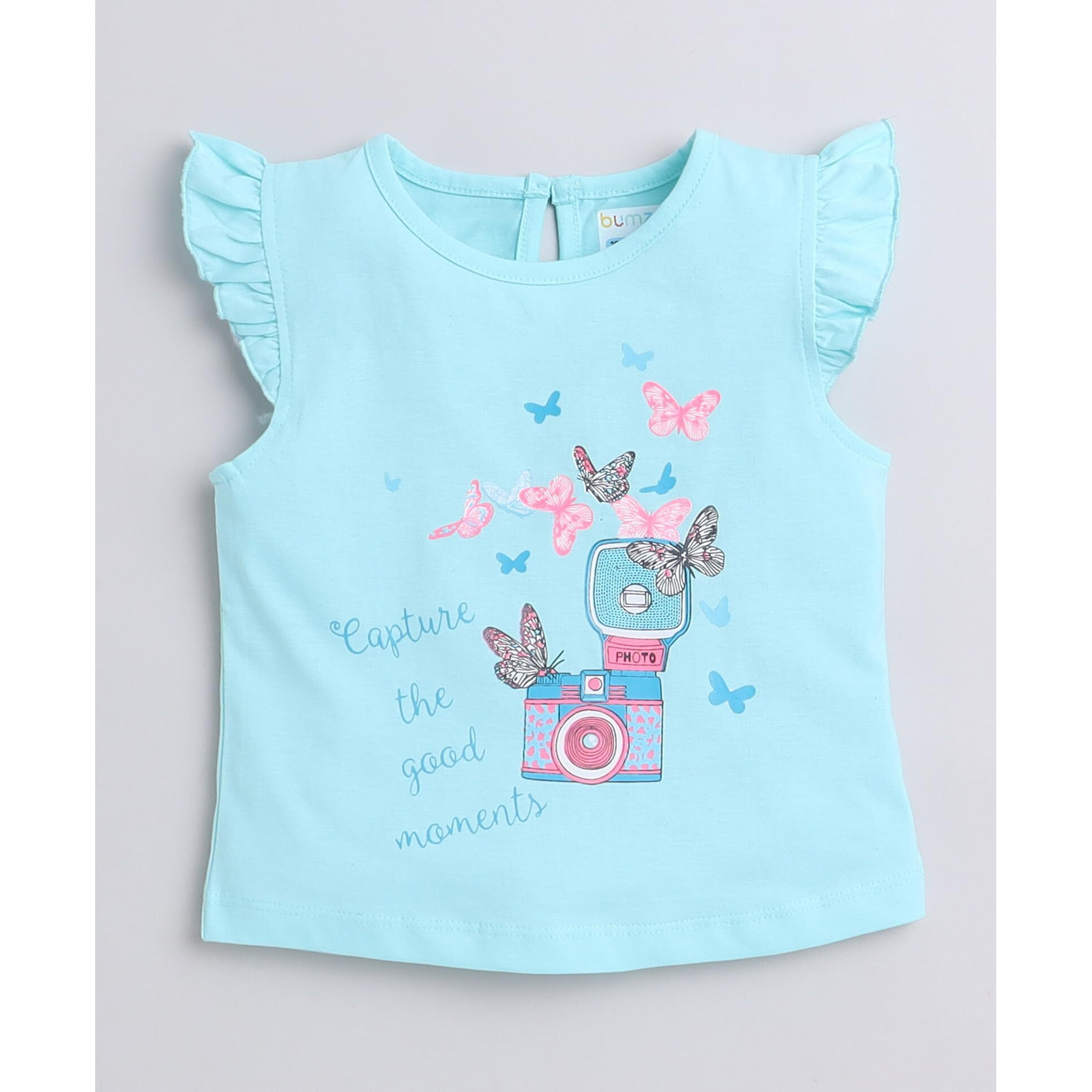 Bumzee Aqua Green & White Girls Sleeveless T-Shirt & Capri Set Age - 2-3 Years (Peb9141F-Agn.Wht)