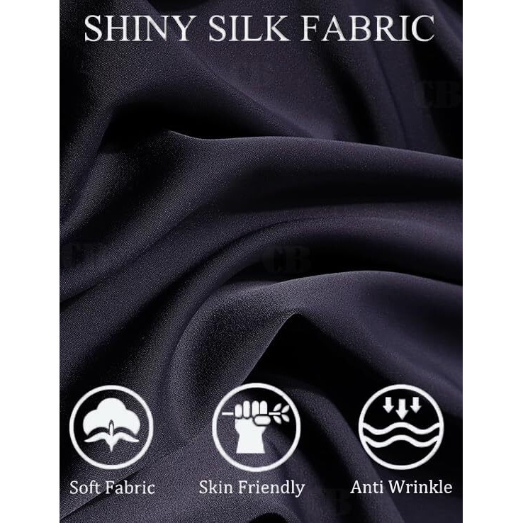 Cb-Colebrook Men Luxury Satin Silk Dress Shirt - Long Sleeve, Satin, Shiny Button Down, Prom, Wedding Party Shirt (In, Alpha, L, Regular, Black)