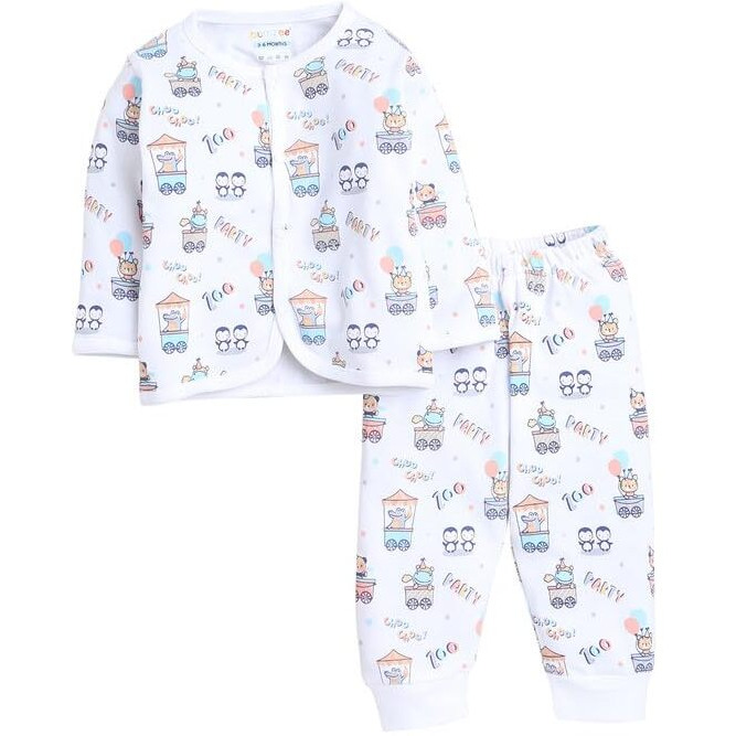 Bumzee White Baby Boys Full Sleeves Jabla & Pyjama Set Age - 3-6 Months (Peb9588C-Wht)