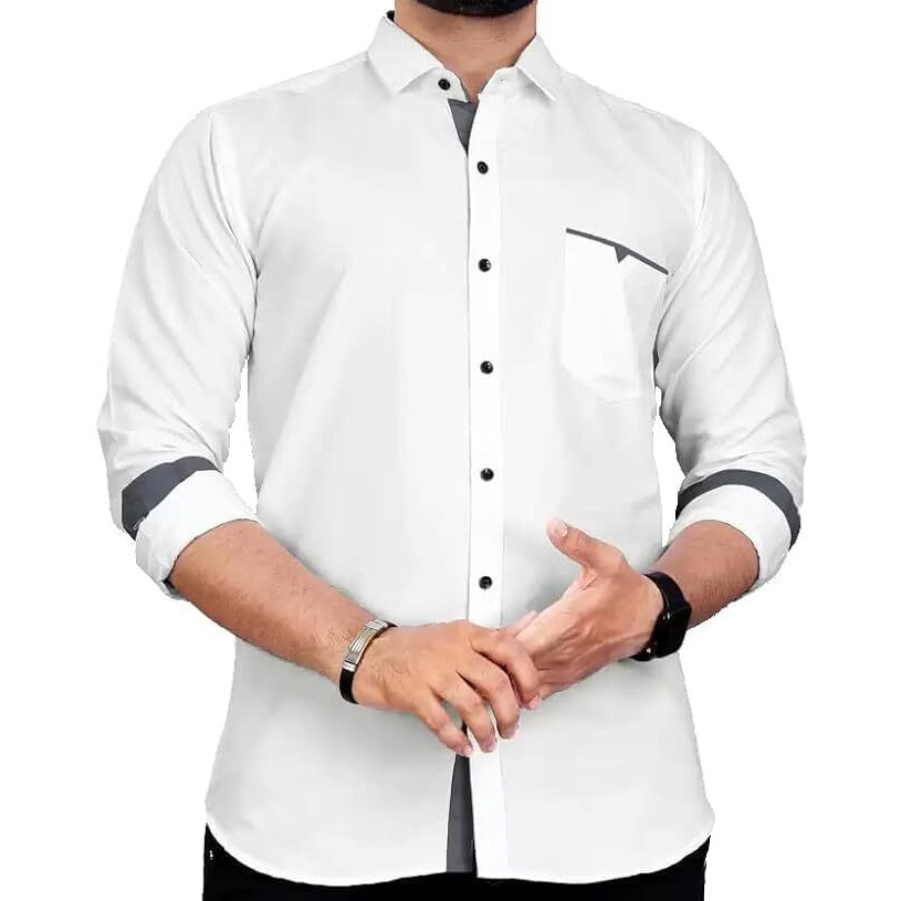 Cb-Colebrook Men's Regular Fit Solid Soft Touch Cotton Casual Shirt With Pocket Design With Spread Collar & Full Sleeves (Available In Plus Size) (In, Alpha, 4Xl, Regular, White)