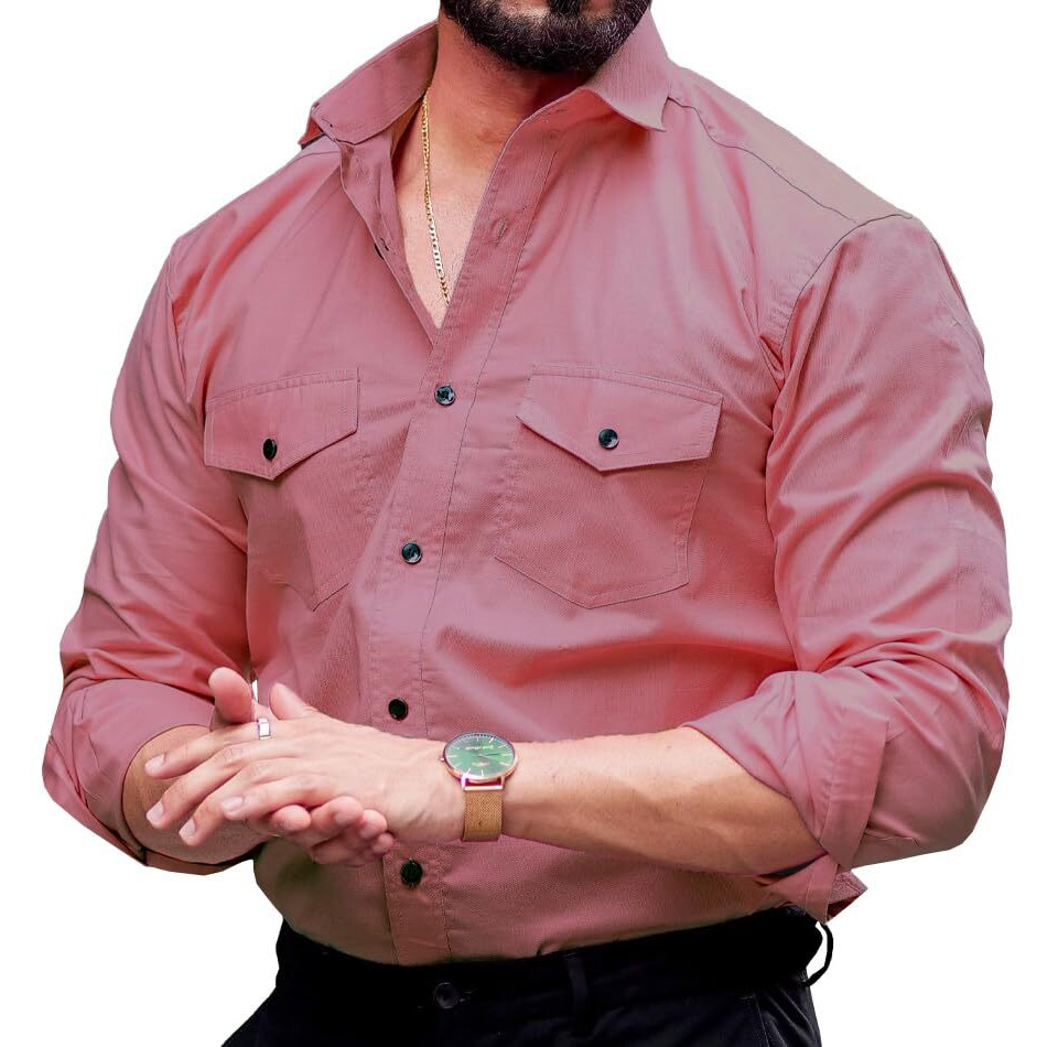Cb-Colebrook Men's Regular Fit Fancy Double Pocket Utility Casual Shirt For Men Full Sleeves Stylish Shirt - Cargo (Previously Goodthreads) (In, Alpha, 2Xl, Regular, Dusty Pink)