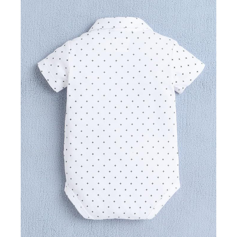 Bumzee Baby Boys Cotton Bodysuit & Short Set With Bow Suspender & Cap White & Bottle Green - 6-9 Months