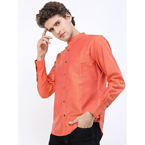 Ketch Men's Slim Fit Shirt (Khsh001010_Orange M)