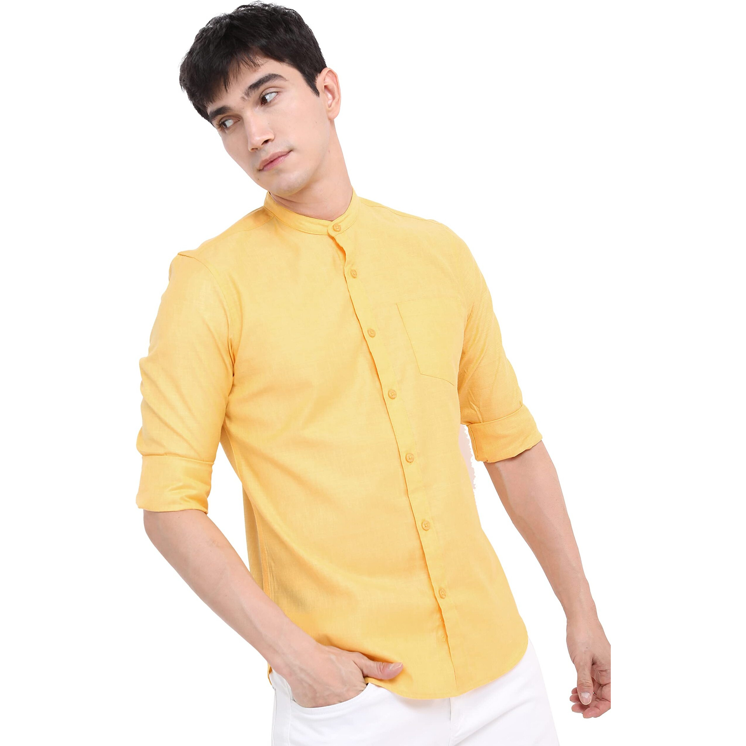 Ketch Men's Slim Fit Shirt (Khsh001014_Yellow M)