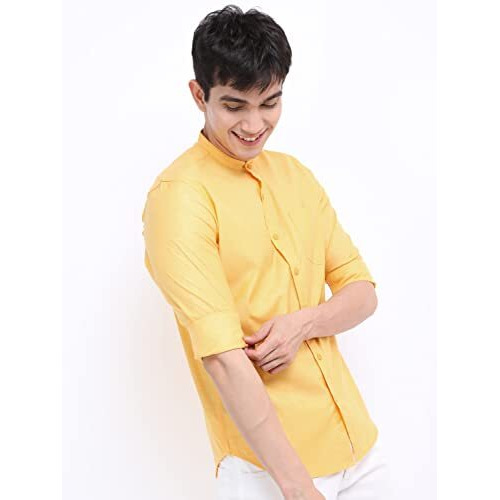 Ketch Men's Slim Fit Shirt (Khsh001014_Yellow M)