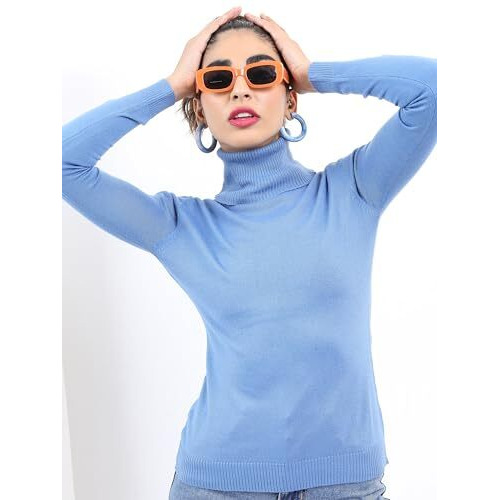 Ketch Acrylic Womens Full Sleeve Slim Fit Sweater Khsw000006 Blue S