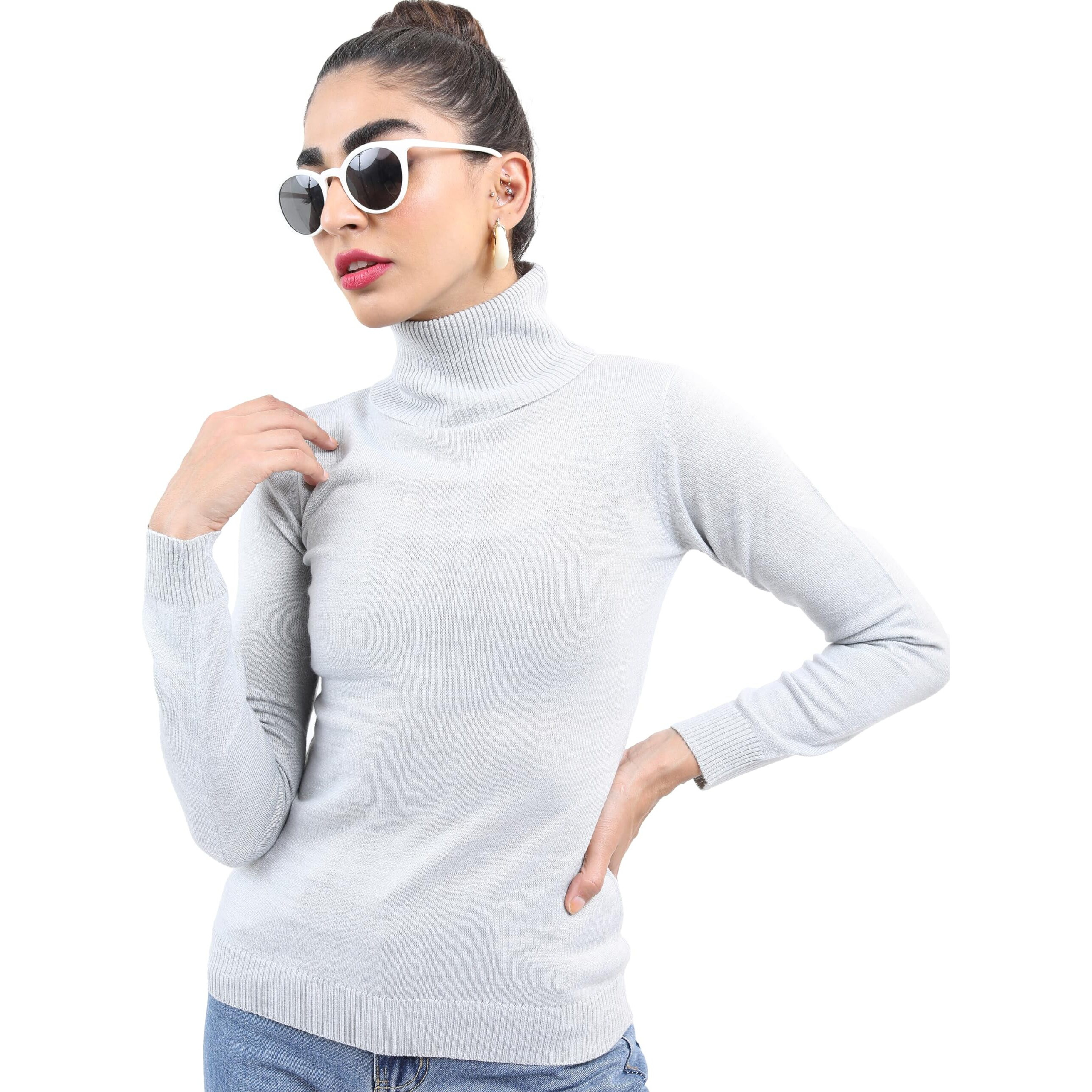 Ketch Acrylic Womens Full Sleeve Slim Fit Sweater Khsw000008 Grey L