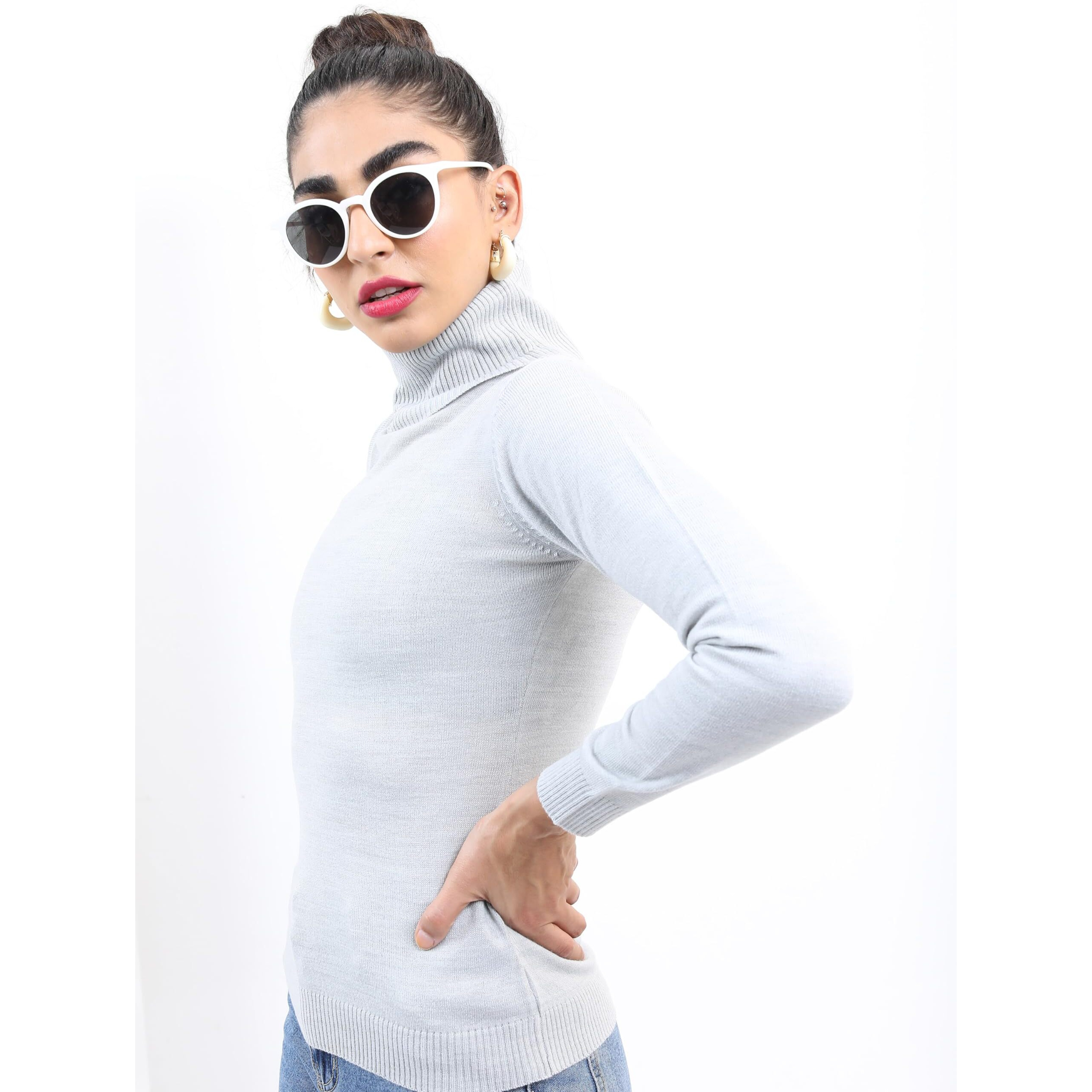 Ketch Acrylic Womens Full Sleeve Slim Fit Sweater Khsw000008 Grey L