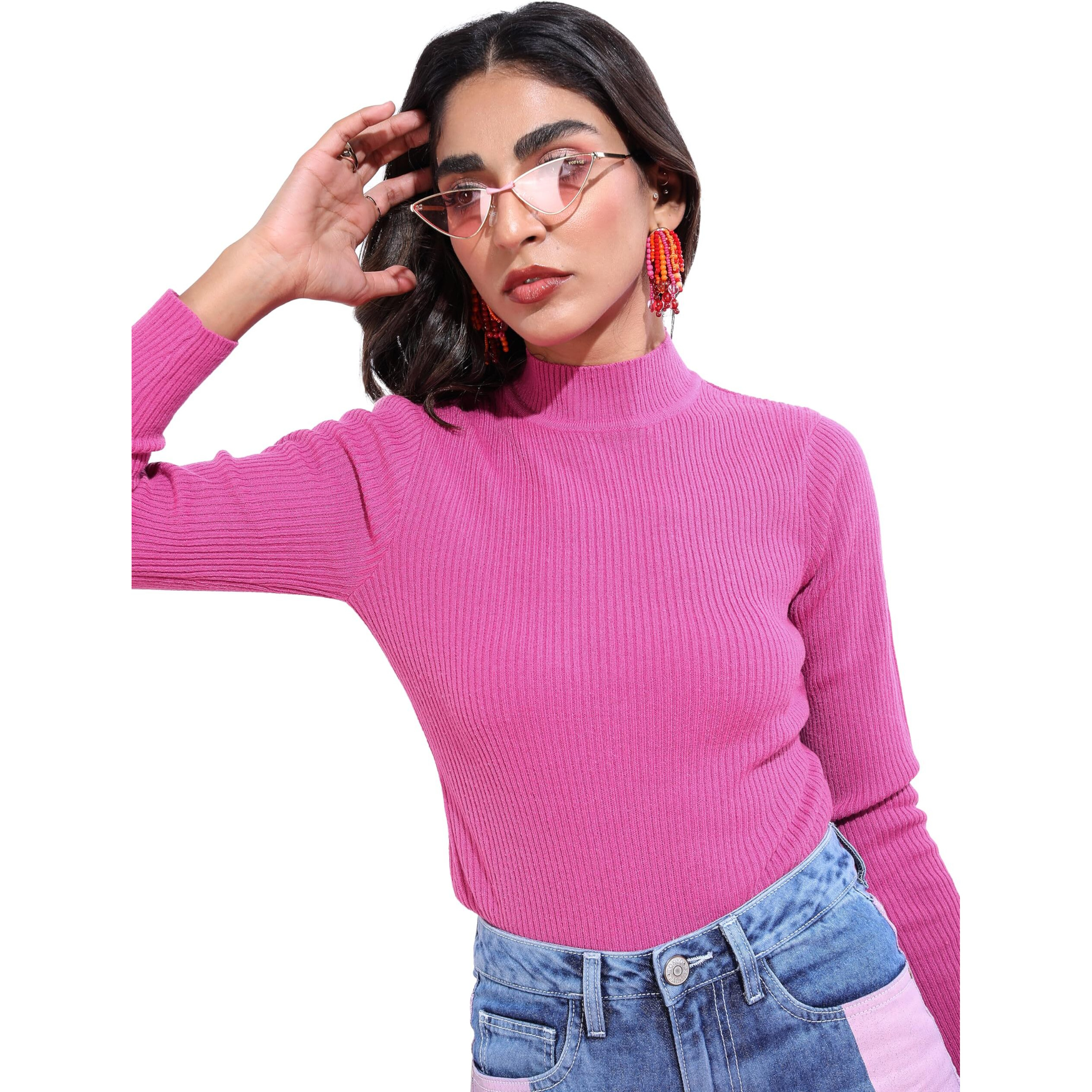 Ketch Acrylic Womens Full Sleeve Slim Fit Sweater Khsw000014 Pink M