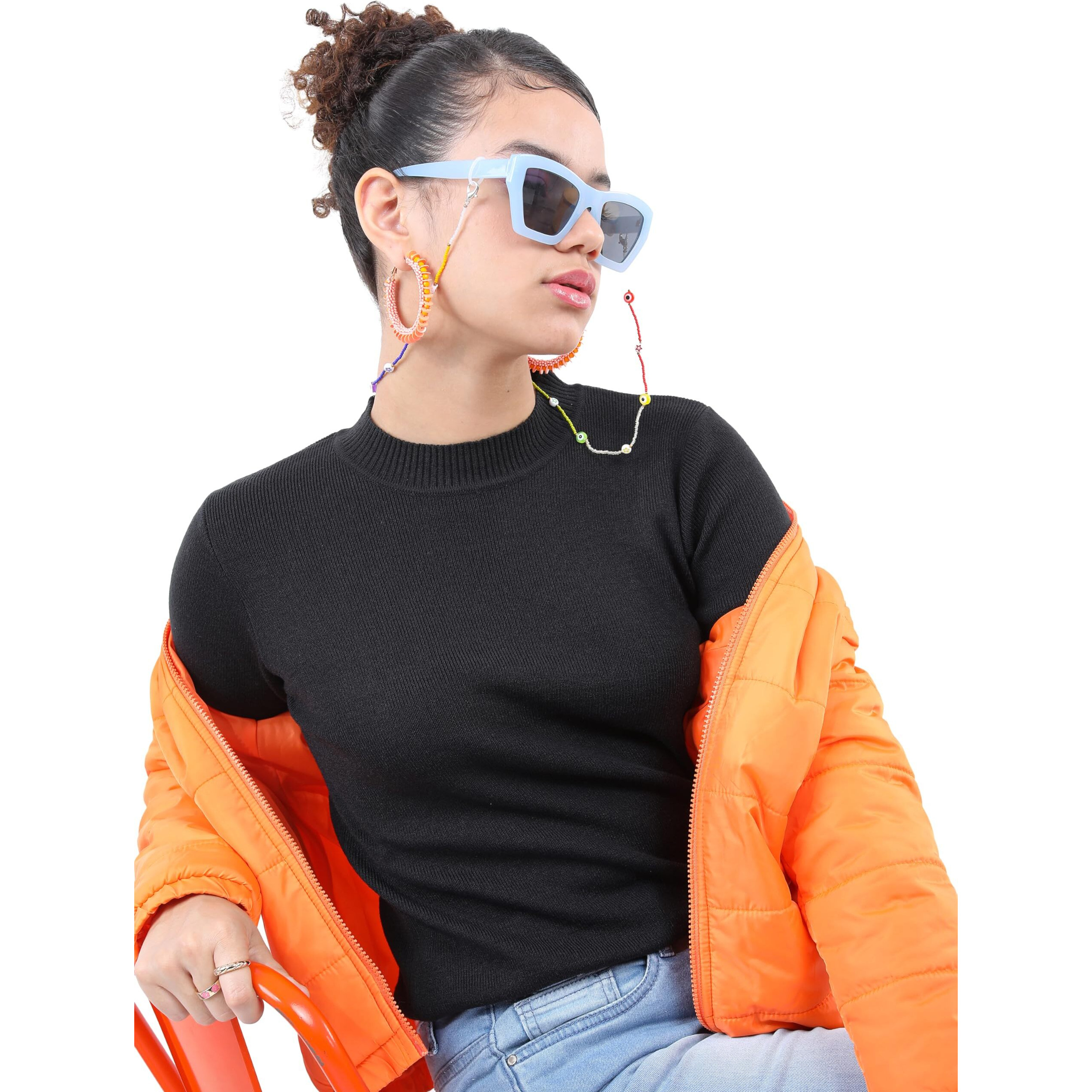 Ketch Acrylic Womens Full Sleeve Slim Fit Sweater Khsw000022 Black S