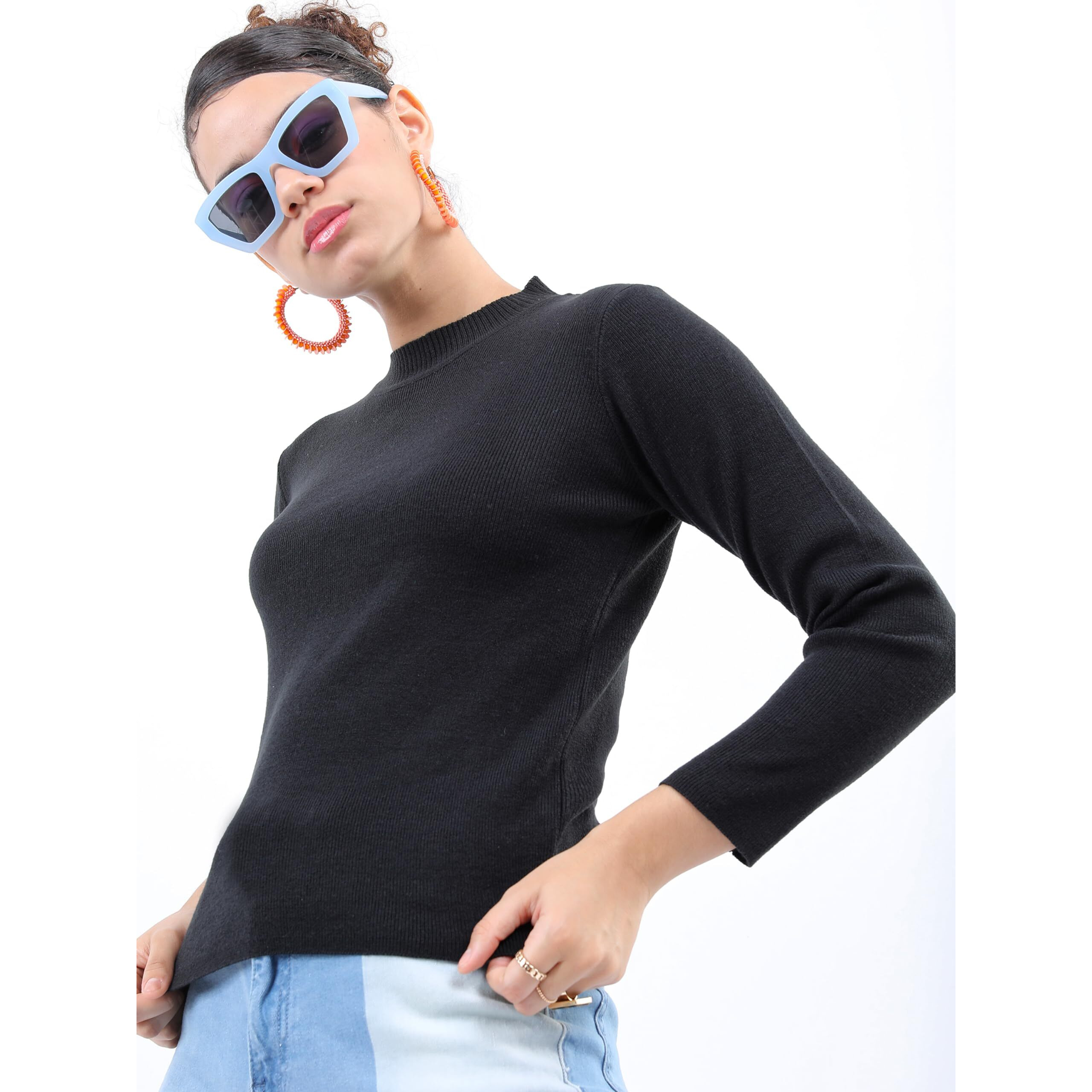 Ketch Acrylic Womens Full Sleeve Slim Fit Sweater Khsw000022 Black S