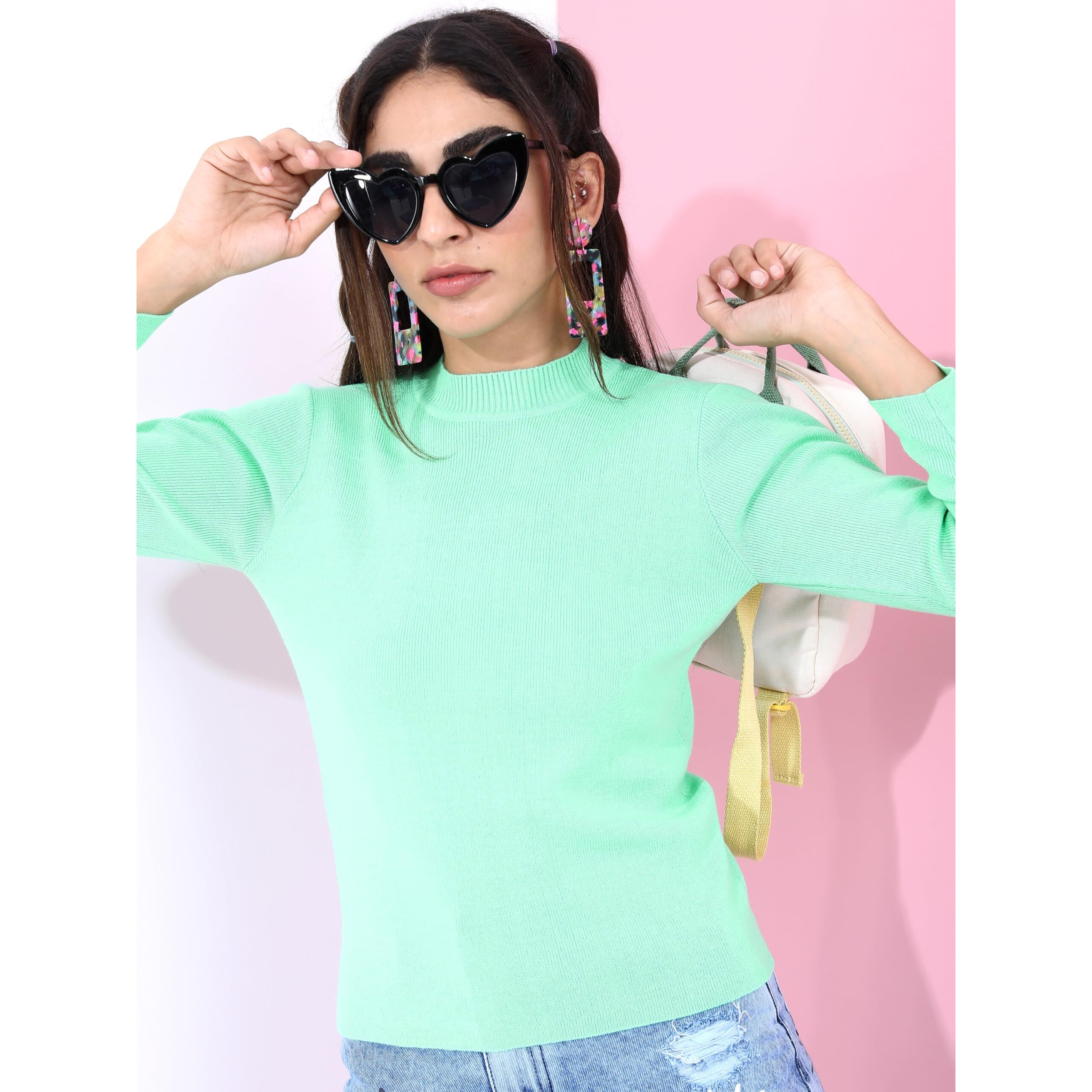 Ketch Acrylic Womens Full Sleeve Slim Fit Sweater Khsw000023 Green S