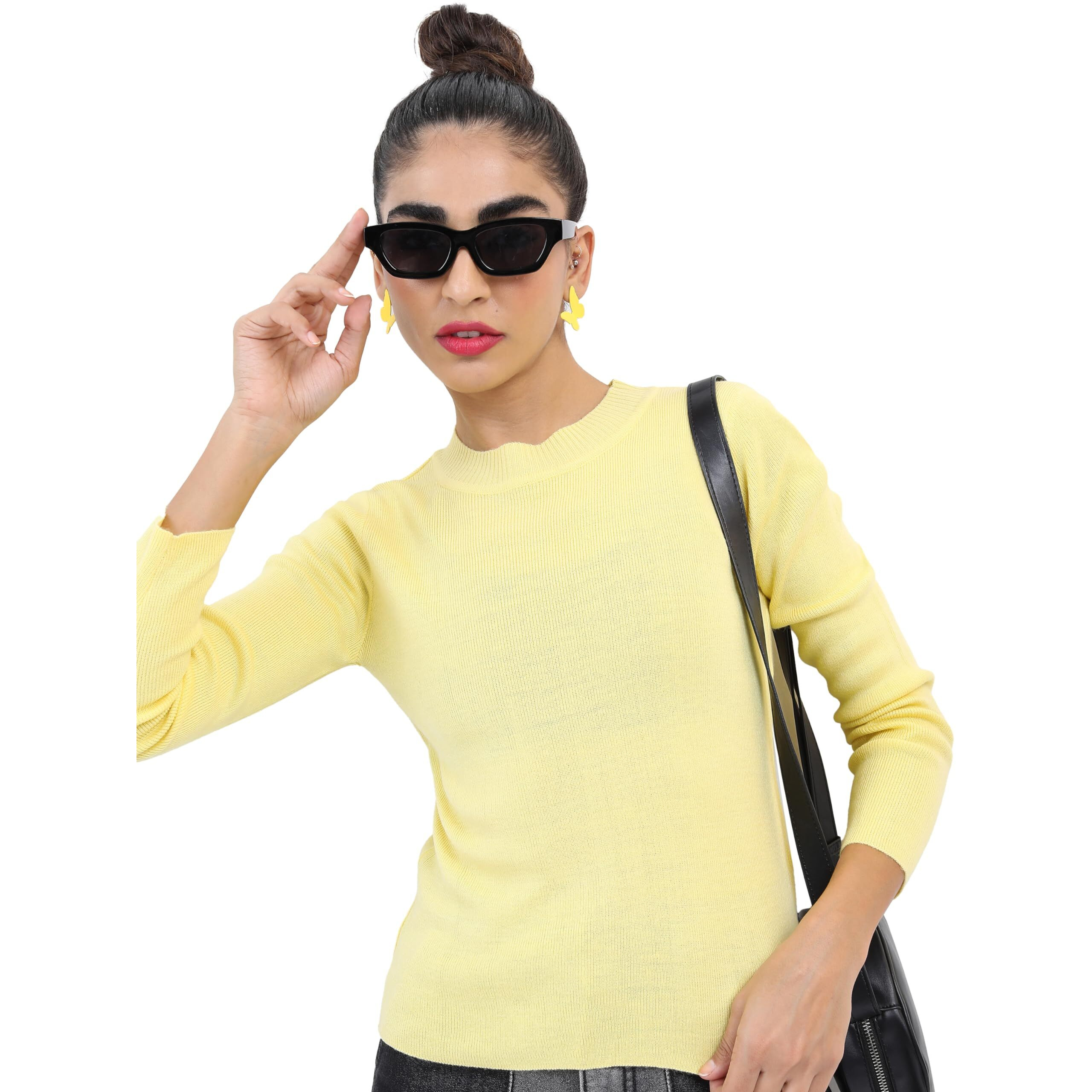 Ketch Acrylic Womens Full Sleeve Slim Fit Sweater Khsw000026 Yellow M
