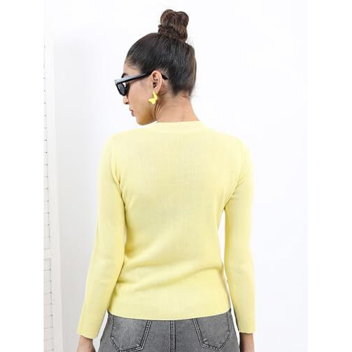 Ketch Acrylic Womens Full Sleeve Slim Fit Sweater Khsw000026 Yellow M