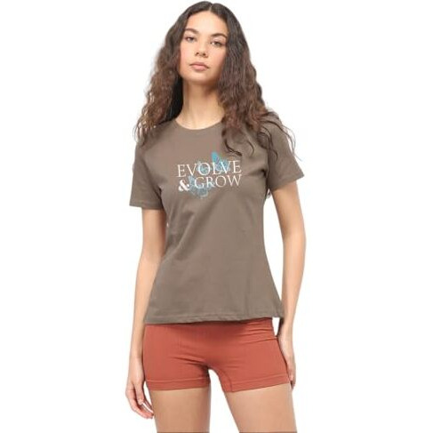 Nobero Women's Graphic Print Regular Fit T-Shirt (1W-Twts-C1285_Taupe Gray_1 Xl)