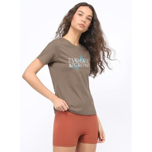 Nobero Women's Graphic Print Regular Fit T-Shirt (1W-Twts-C1285_Taupe Gray_1 Xl)