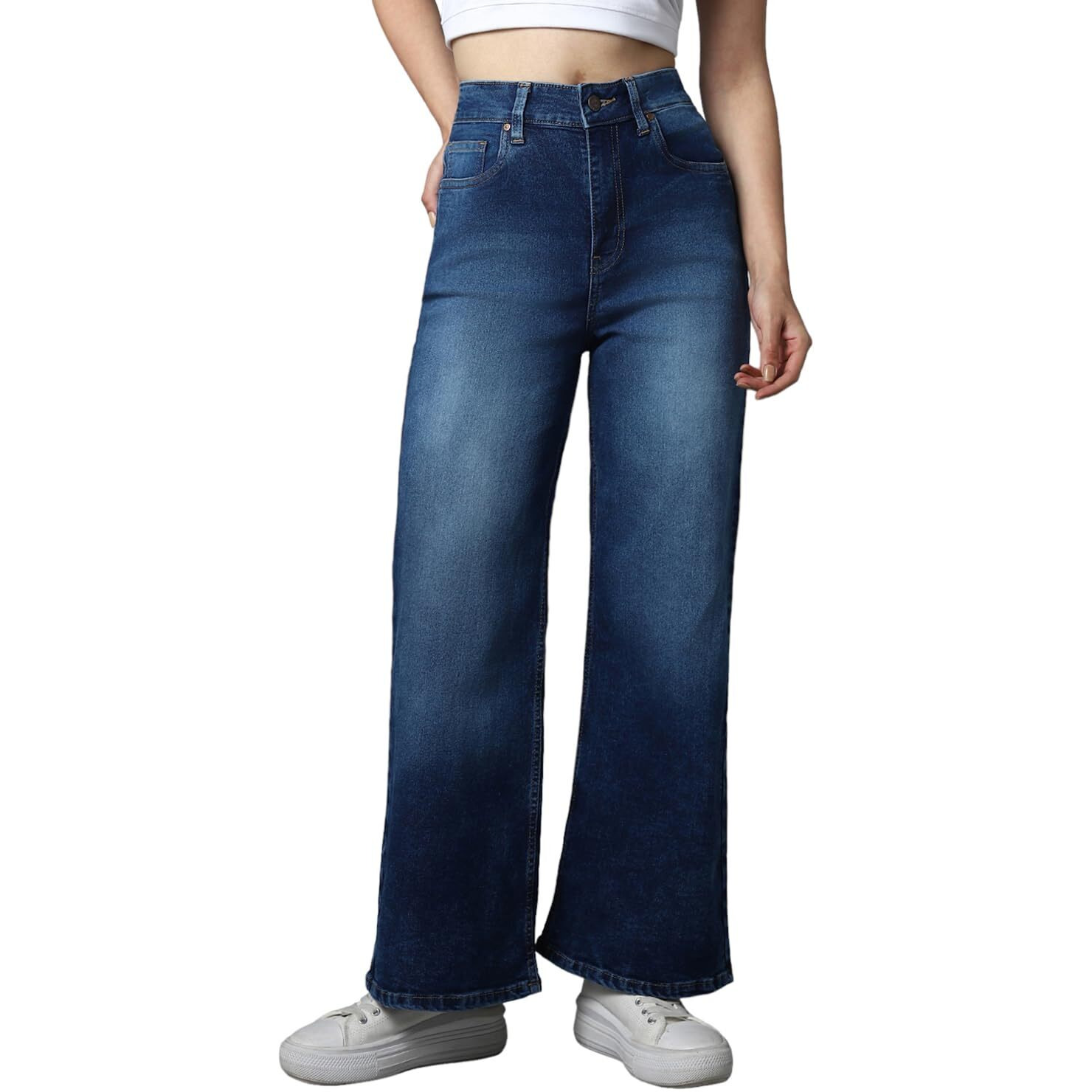 High Star Women Blue Stretch Wide Leg Fit Jeans_32