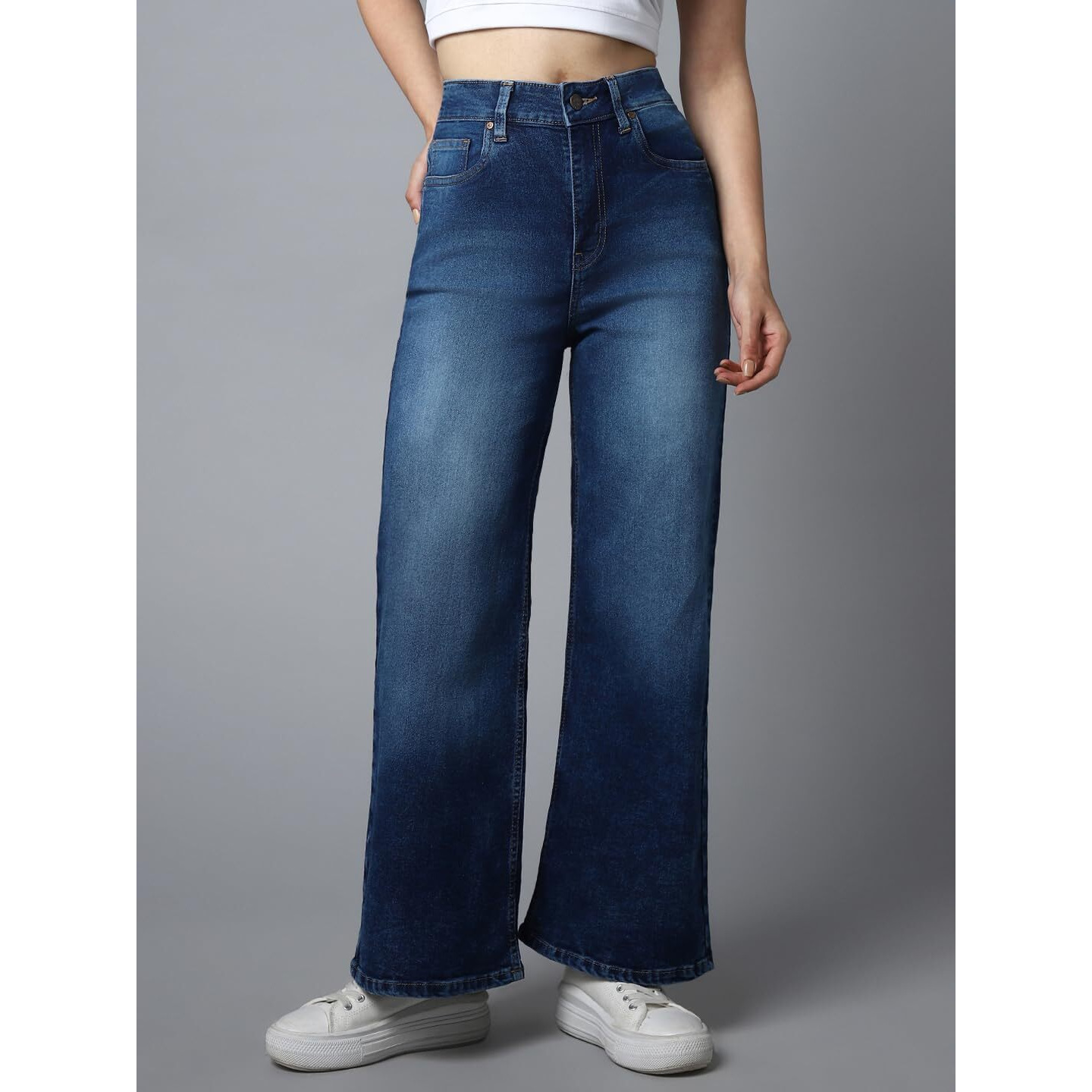 High Star Women Blue Stretch Wide Leg Fit Jeans_32