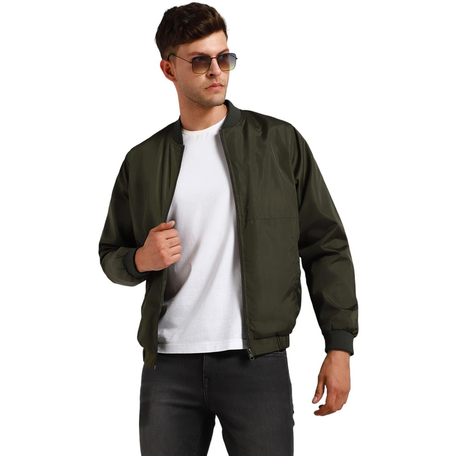 Dennis Lingo B Green Solid Rib Collar Jackets (Dlmjkw23022_Gn_S)