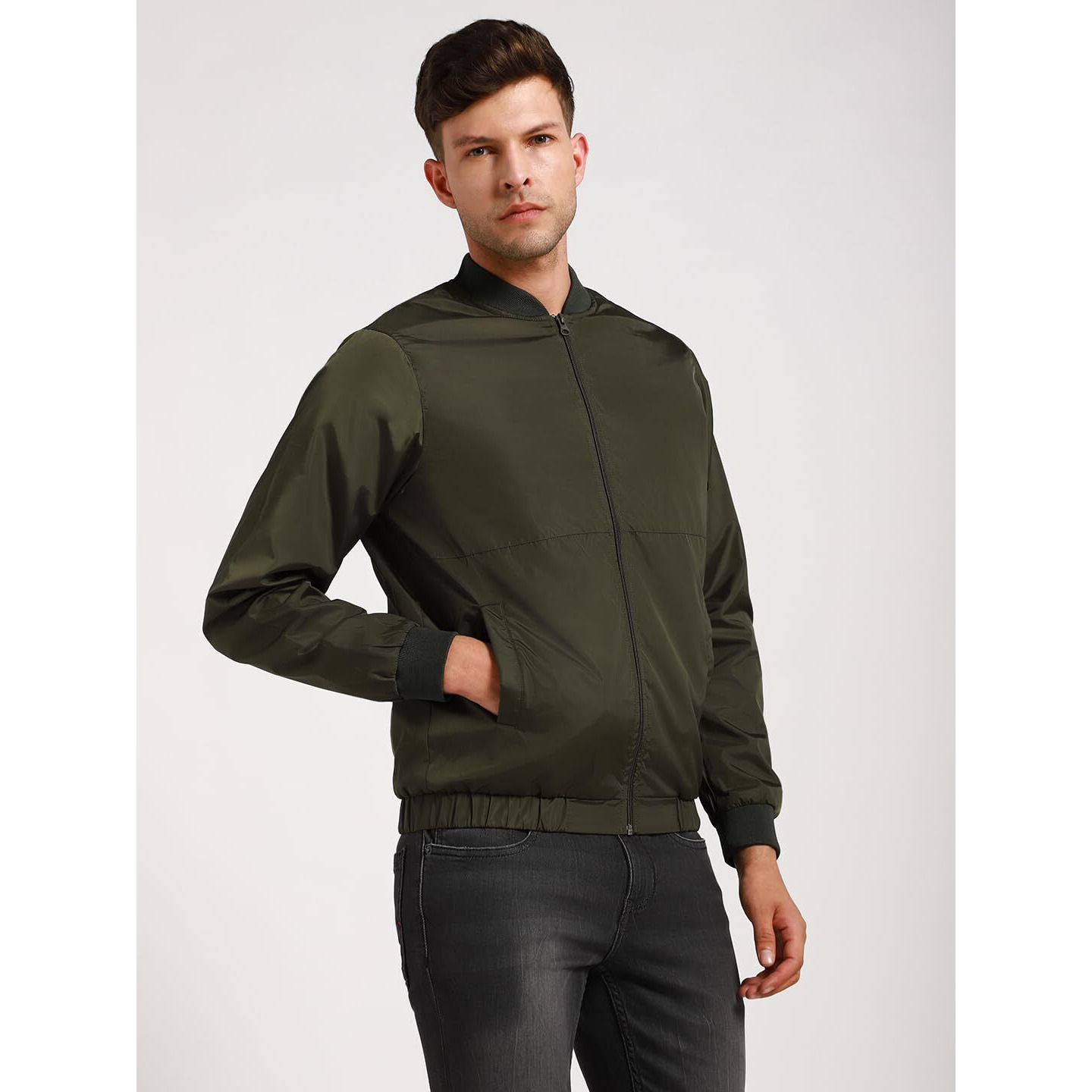 Dennis Lingo B Green Solid Rib Collar Jackets (Dlmjkw23022_Gn_Xl)