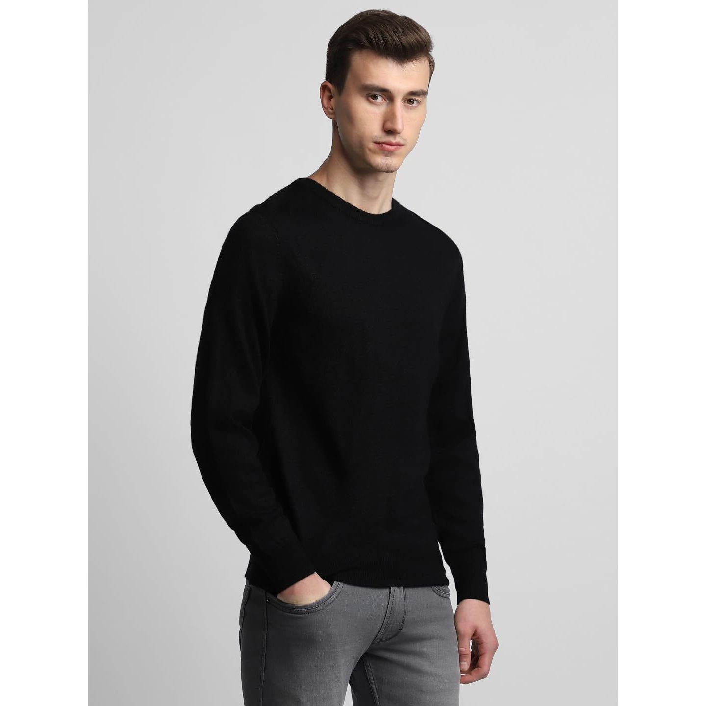 Dennis Lingo Black Solid Sweater (Dlmsww23001_Bk_M)