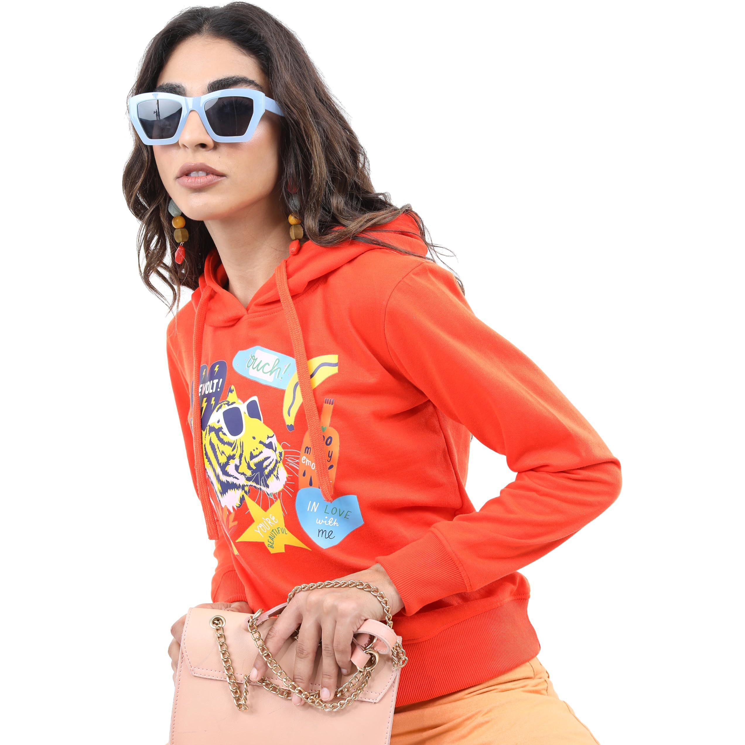 Ketch Women's Cotton Blend Hooded Neck Sweatshirt (Khss000158_Red