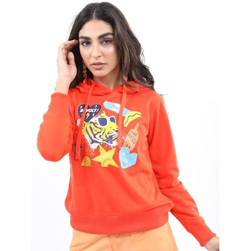 Ketch Women's Cotton Blend Hooded Neck Sweatshirt (Khss000158_Red