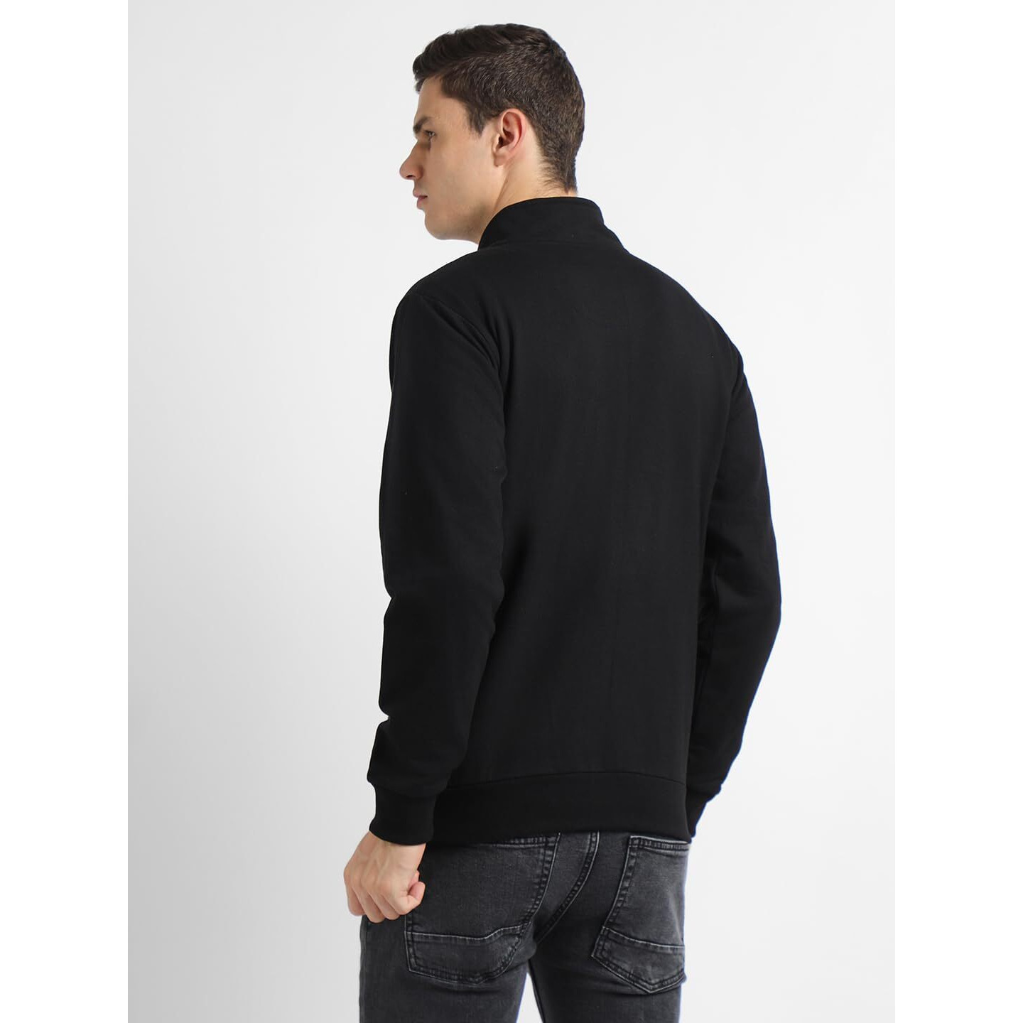 Dennis Lingo Black Solid Mock Neck Sweatshirt (Dlmssw23002_Bk_Xxl)