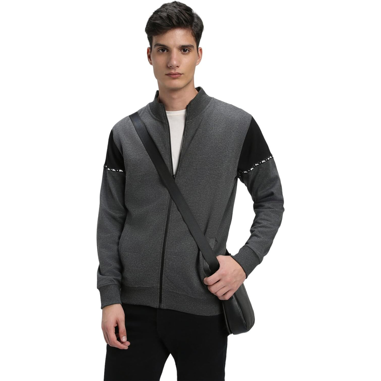 Dennis Lingo Dark Grey Panelling Mock Neck Sweatshirt (Dlmssw23015_Ch_S)