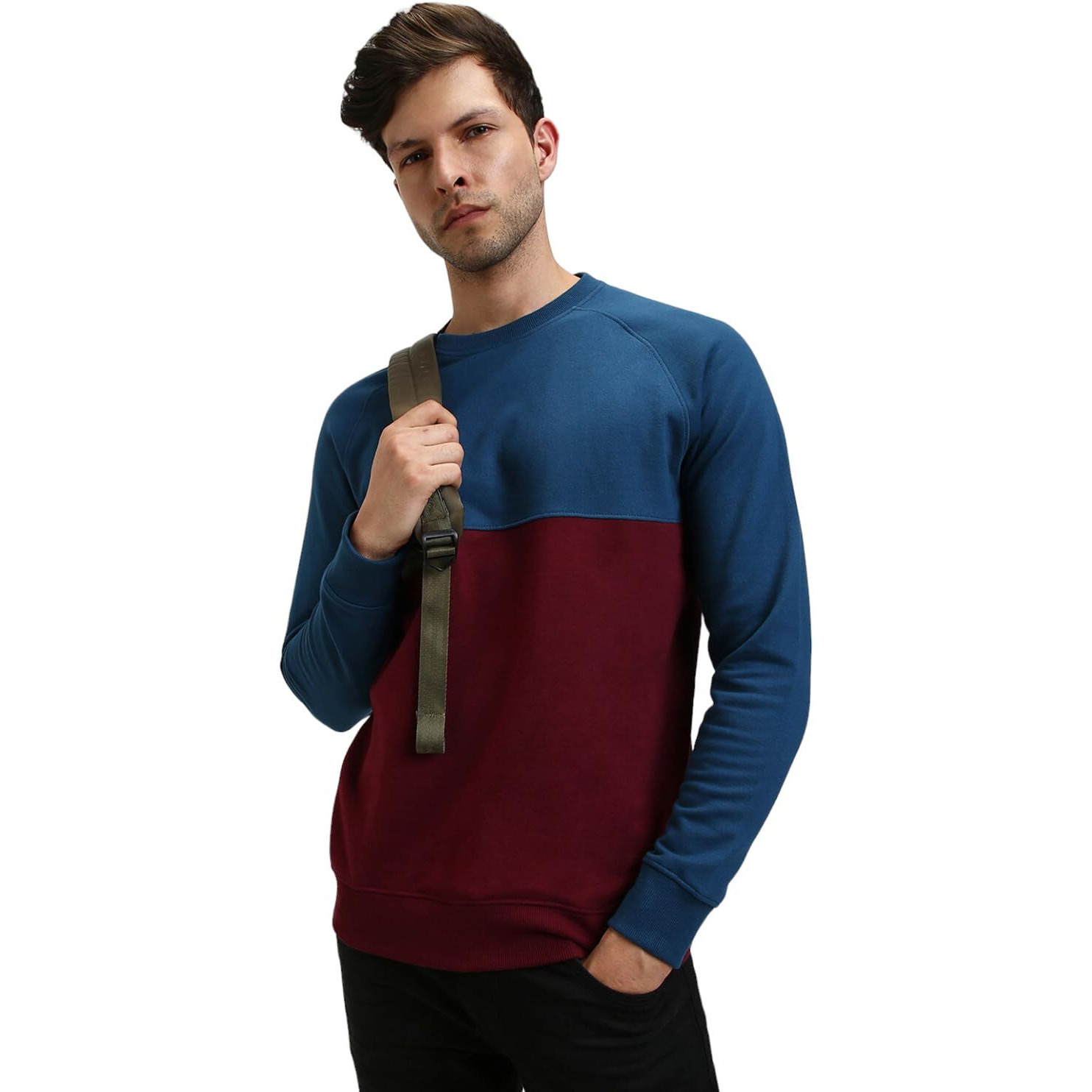 Dennis Lingo Blue Colourblock Mock Neck Sweatshirt (Dlmssw23020_Bl_M)