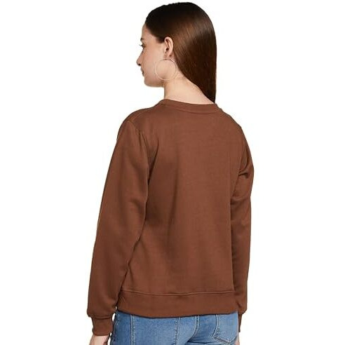 Ketch Women's Cotton Blend Round Neck Sweatshirt (Khss000171_Brown