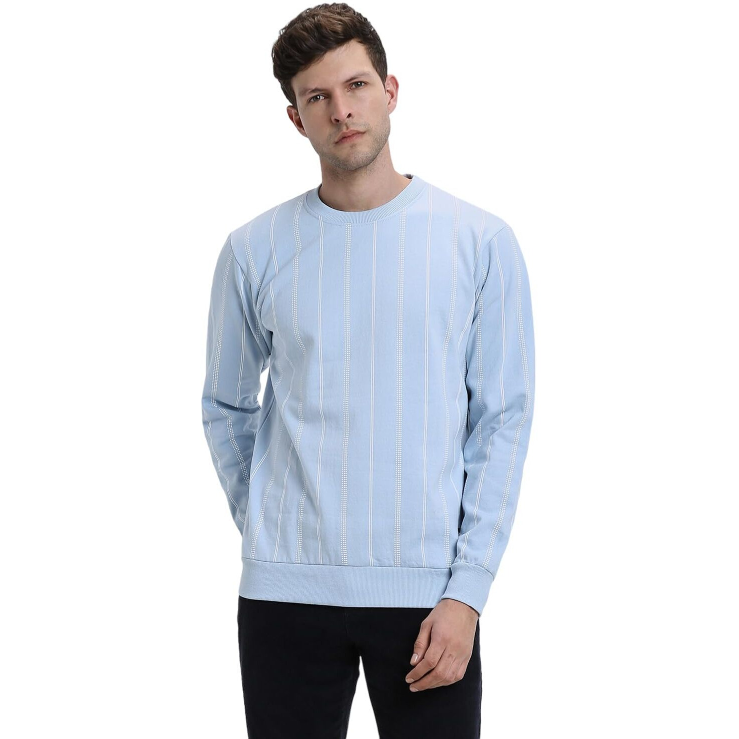 Dennis Lingo Light Blue Stripe Mock Neck Sweatshirt (Dlmssw23030_Lb_Xxl)