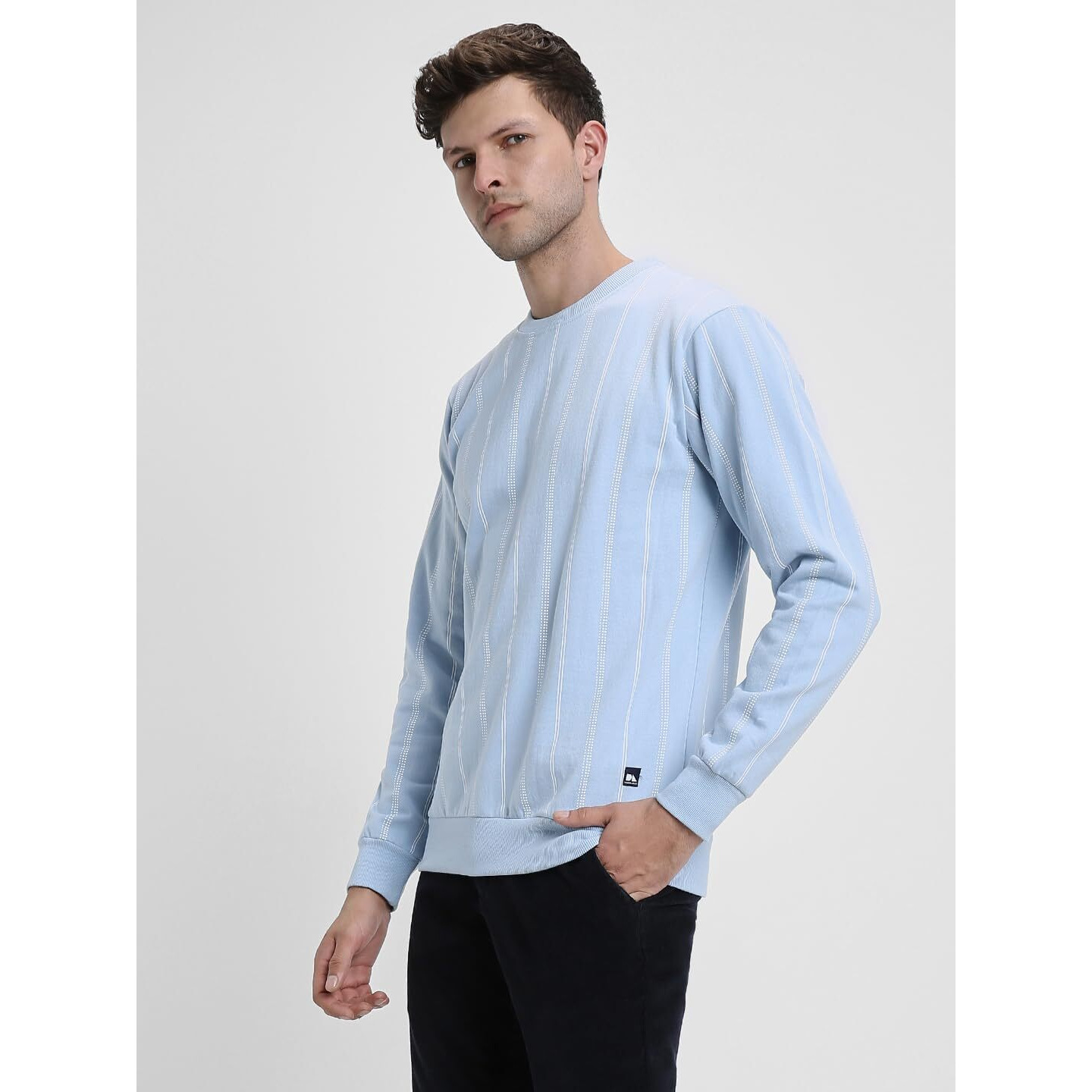 Dennis Lingo Light Blue Stripe Mock Neck Sweatshirt (Dlmssw23030_Lb_Xxl)