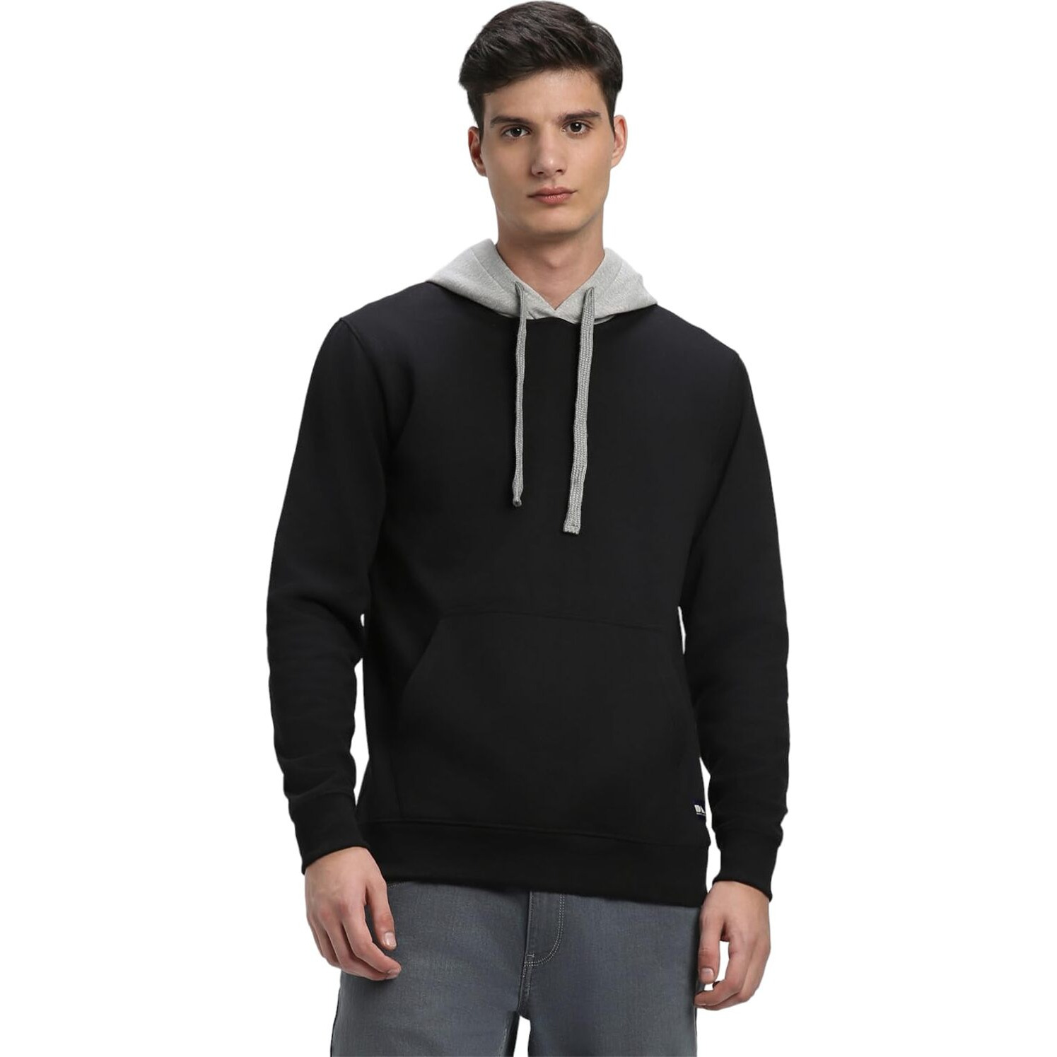 Dennis Lingo Black Solid W Contrast Hood Sweatshirt (Dlmssw23040_Bk_M)