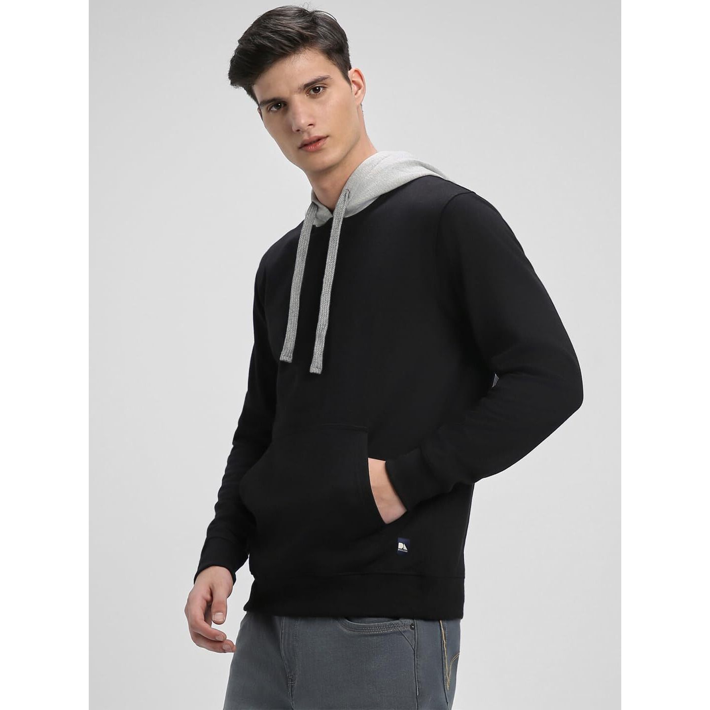 Dennis Lingo Black Solid W Contrast Hood Sweatshirt (Dlmssw23040_Bk_M)