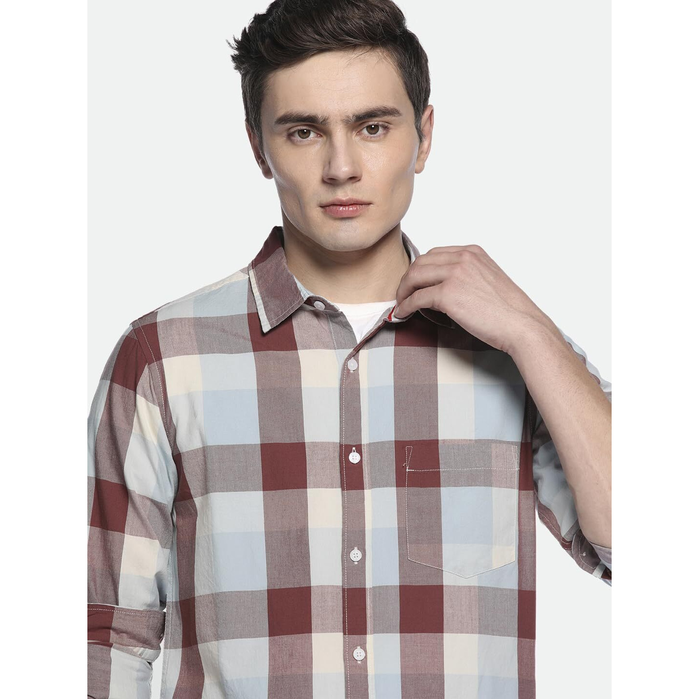 Dennis Lingo Men Red Slim Fit Button Down Casual Shirt (Dlmshw23012_Rd, Red, S)