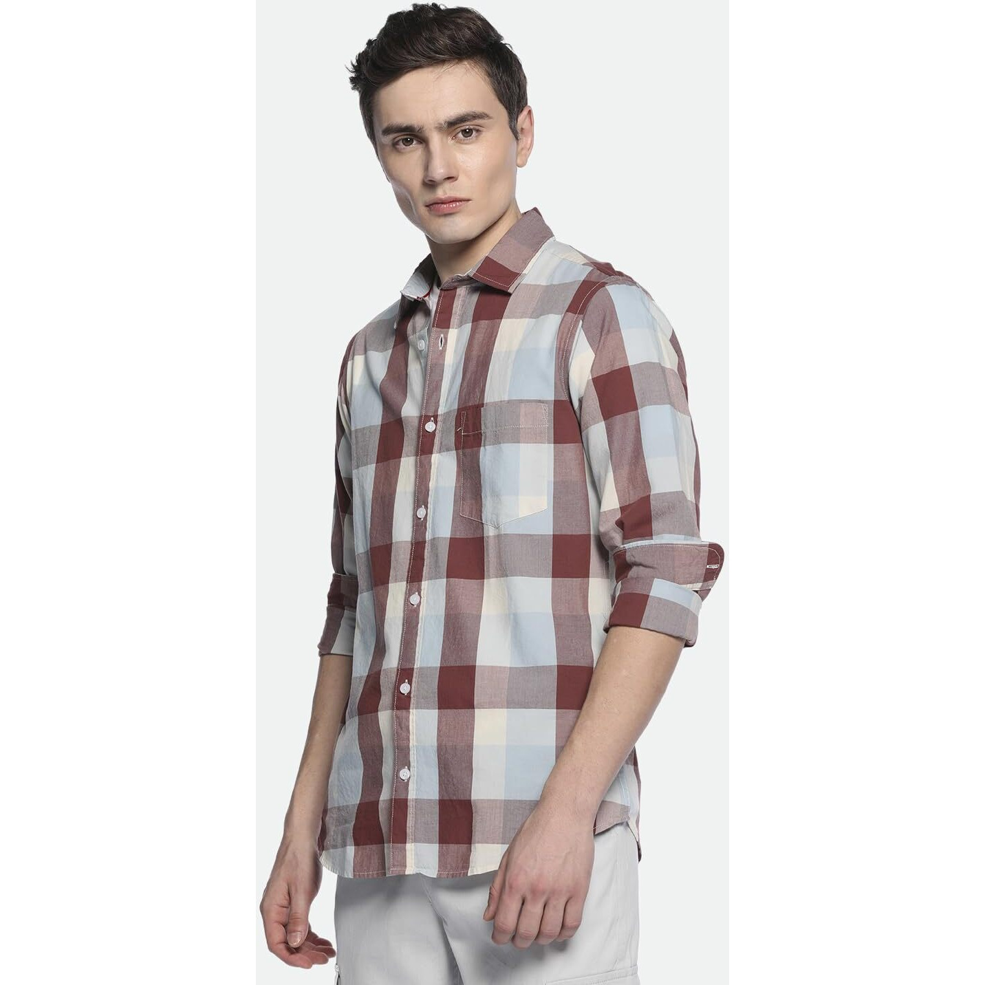 Dennis Lingo Men Red Slim Fit Button Down Casual Shirt (Dlmshw23012_Rd, Red, S)