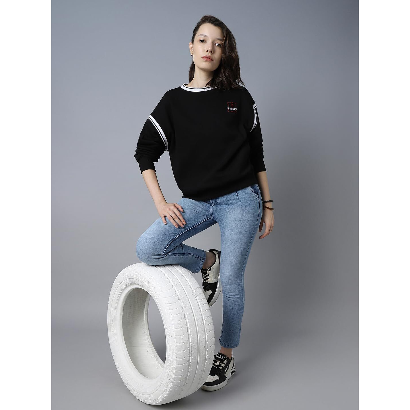 High Star Black Cotton Polyester Long Sleeves Round Neck Na Sweatshirts_Hswssw23004_Bk_M