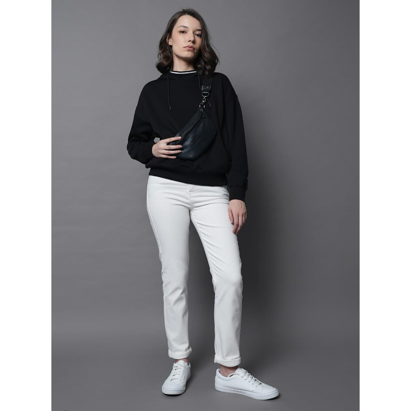 High Star Black Cotton Polyester Long Sleeves Hooded Neck Na Sweatshirts_Hswssw23005_Bk_M