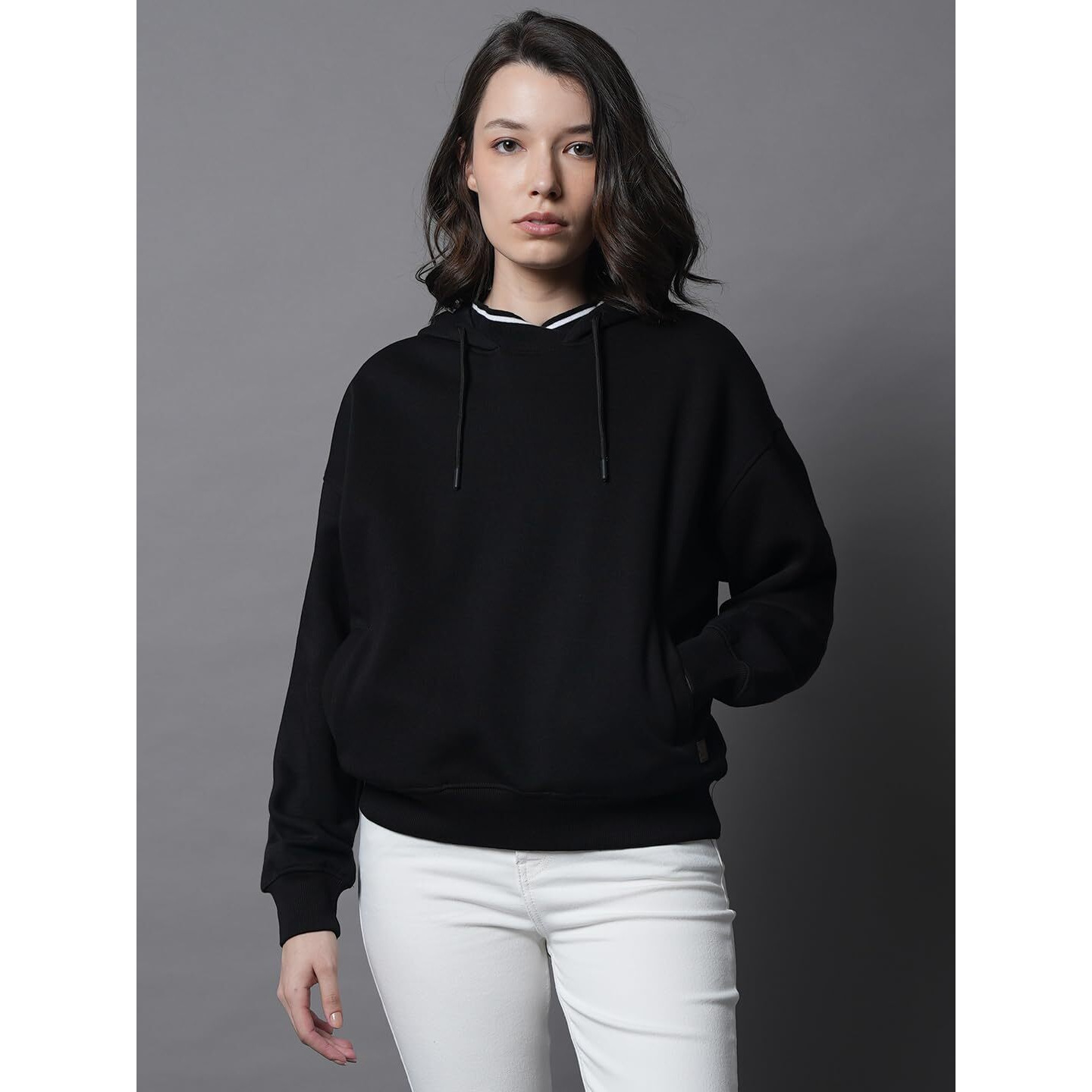 High Star Black Cotton Polyester Long Sleeves Hooded Neck Na Sweatshirts_Hswssw23005_Bk_Xl