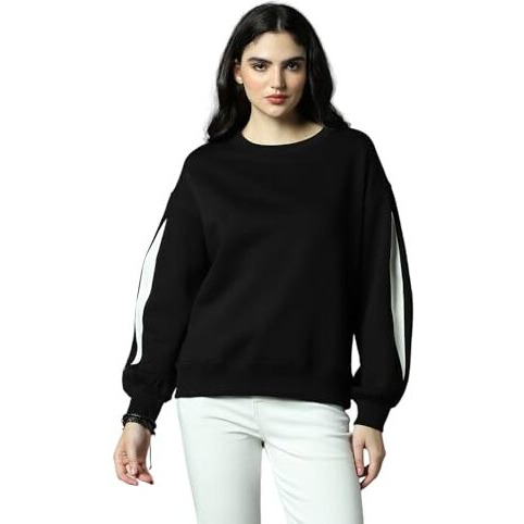 High Star Black Cotton Polyester Long Sleeves Round Neck Na Sweatshirts_Hswssw23009_Bk_Xl