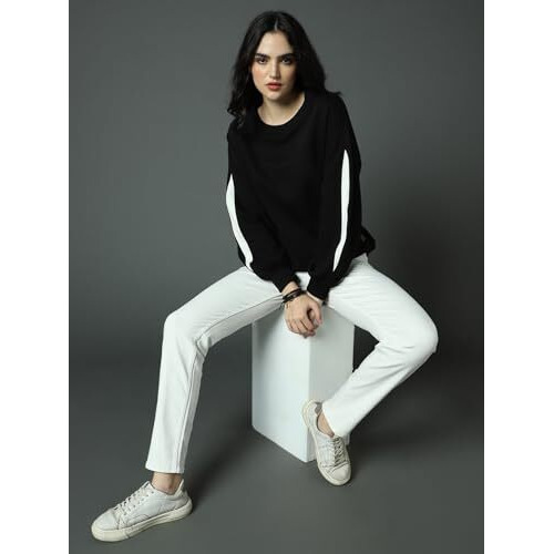 High Star Black Cotton Polyester Long Sleeves Round Neck Na Sweatshirts_Hswssw23009_Bk_Xl