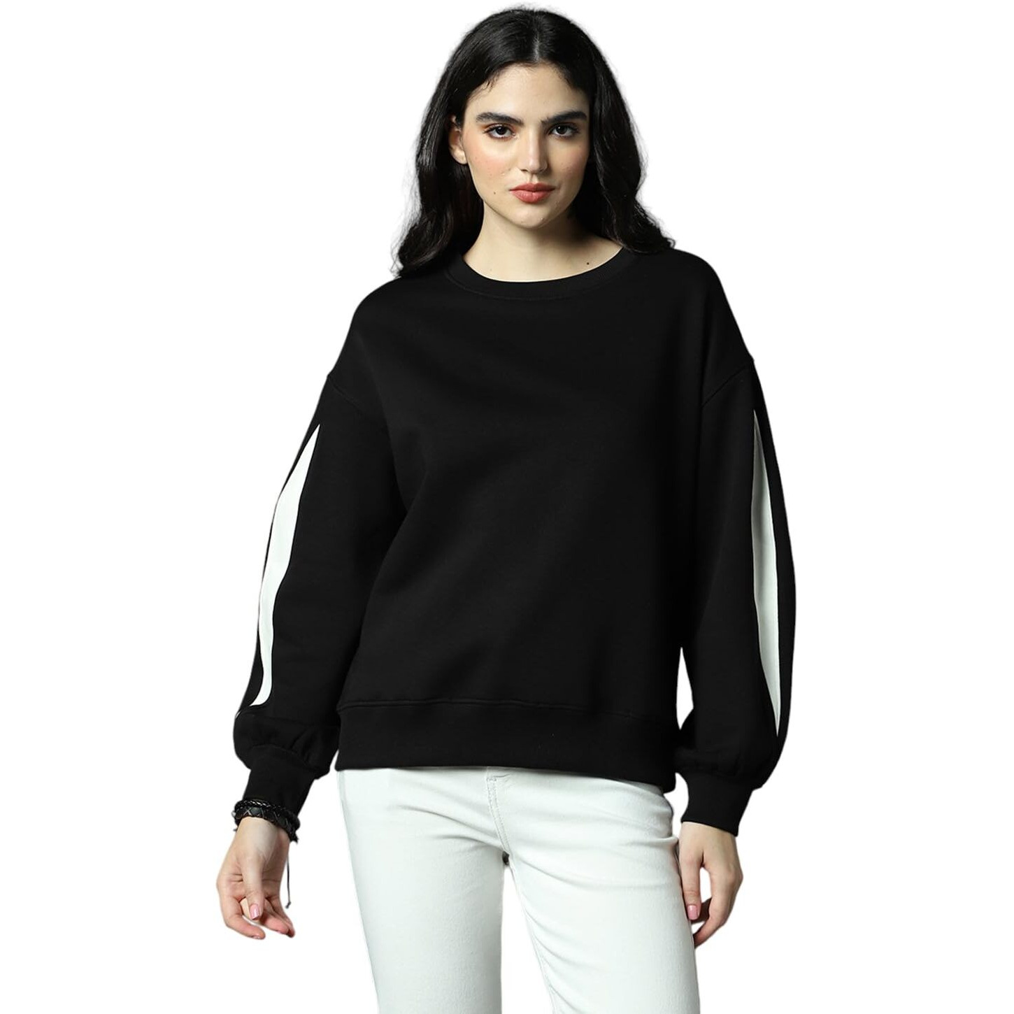 High Star Black Cotton Polyester Long Sleeves Round Neck Na Sweatshirts_Hswssw23009_Bk_Xxl